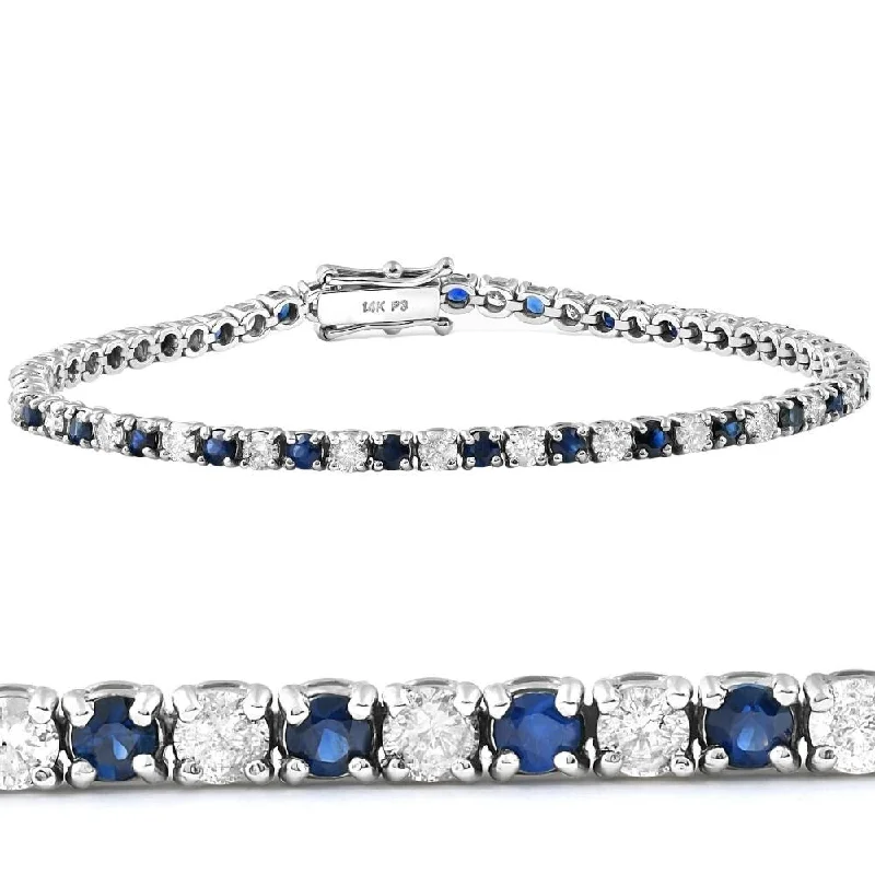 Java tile bangles-Pompeii3 14k White Gold 5cttw Blue Sapphire & Diamond Tennis Bracelet 7" Double Lock Clasp