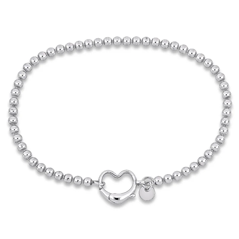 Multi-bead bangles-Miadora Ball Link Bracelet with Heart Clasp in Sterling Silver