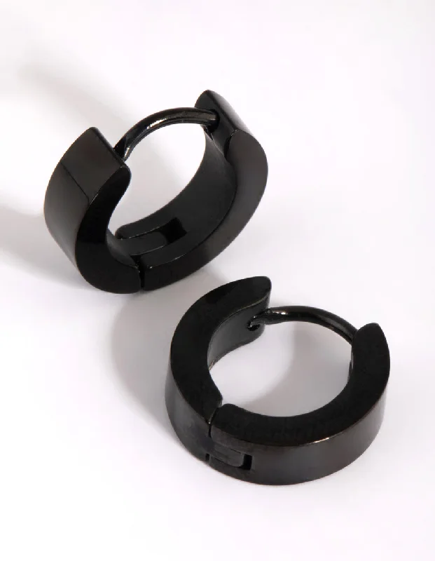 Curved design earrings-Matte Black Wide Huggie Hoop Earrings