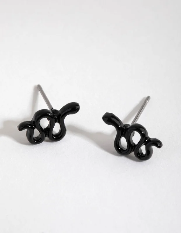 Wide statement earrings-Matte Black Snake Stud Earrings