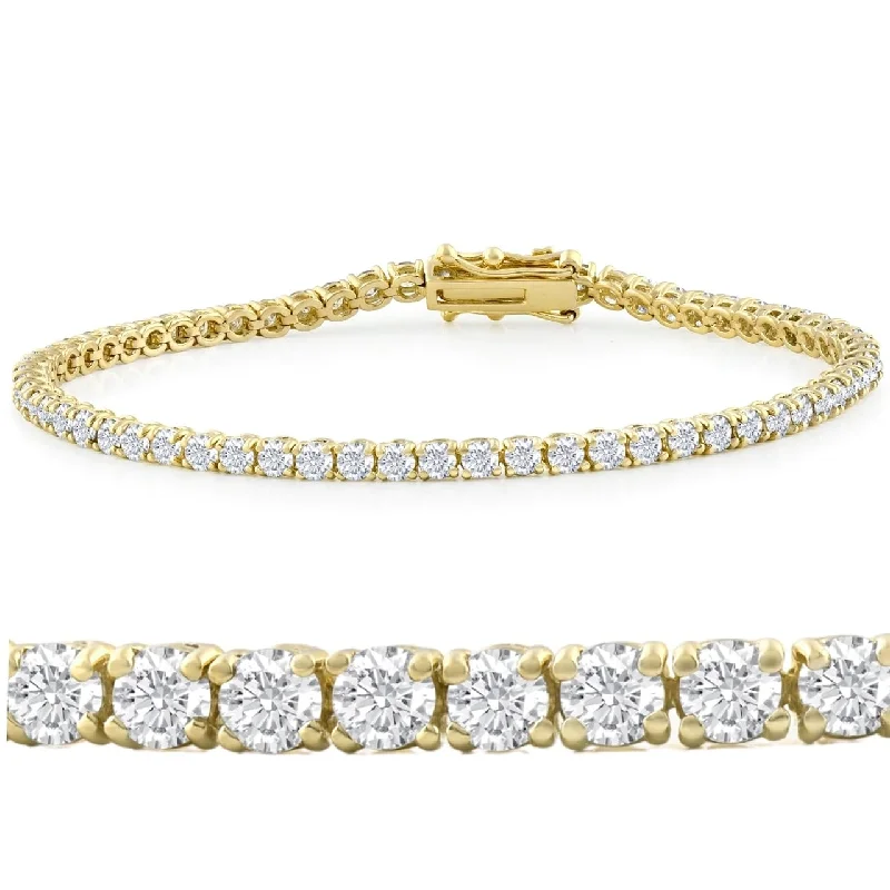 Pure link bangles-5ct Diamond Tennis Bracelet Yellow Gold 7"