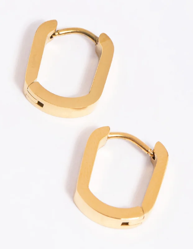 Wide hoop earrings-Gold Plated Surgical Steel Oval Huggie Hoop Earrings