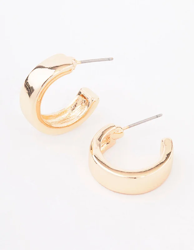 Topaz gem earrings-Gold Rectangle Chubby Hoop Earrings