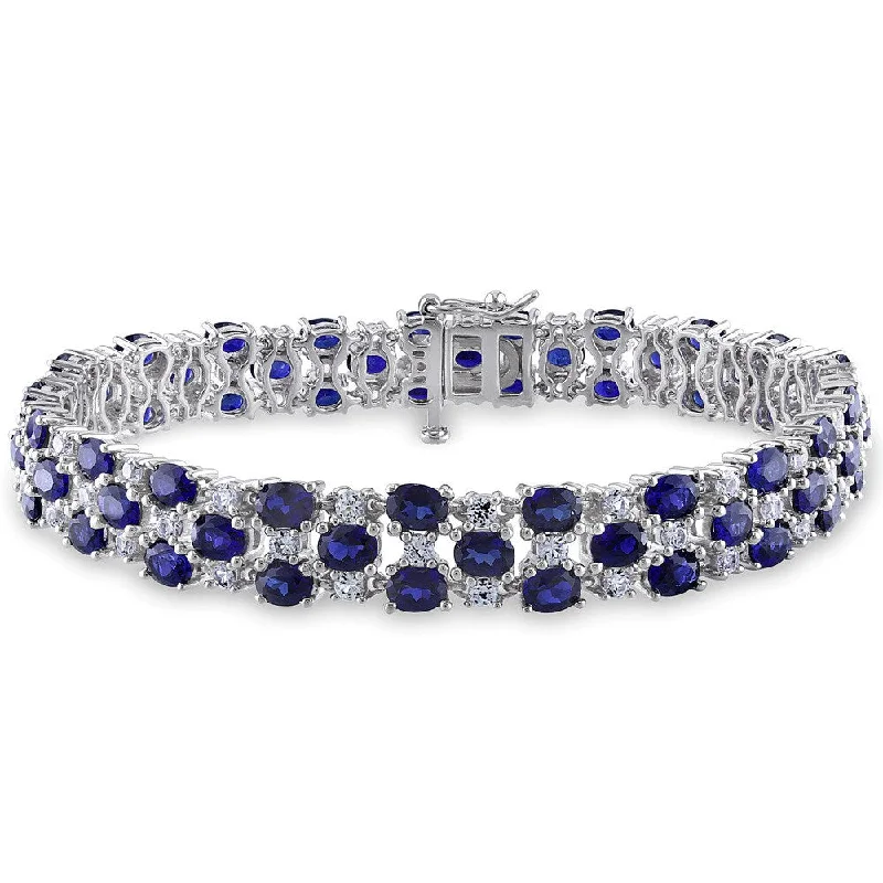 Retro deco bangles-Miadora Created Blue and White Sapphire Tennis Bracelet