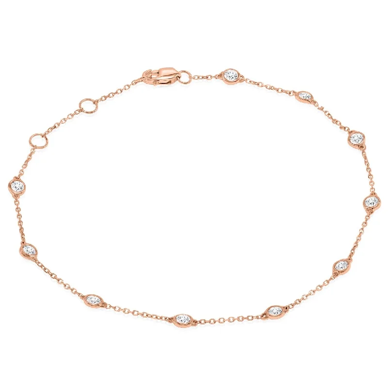 Light filigree bangles-Marquee 1/2 Carat TW Bezel Set Genuine Diamond Station Bracelet in 14K Rose Gold