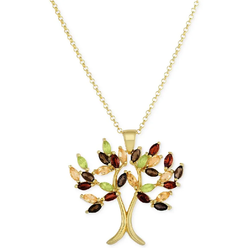 Round stone necklaces-Dolce Giavonna Gold Over Sterling Silver Multi Gemstone Tree Design Necklace