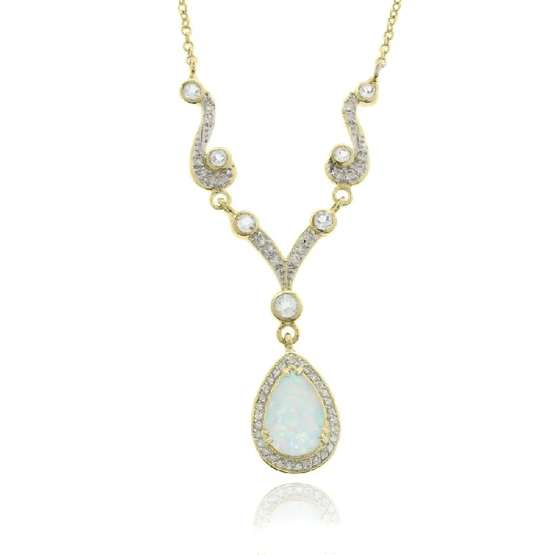 Half moon necklaces-Dolce Giavonna 18k Gold Overlay Synthetic Opal, Topaz and Diamond Necklace