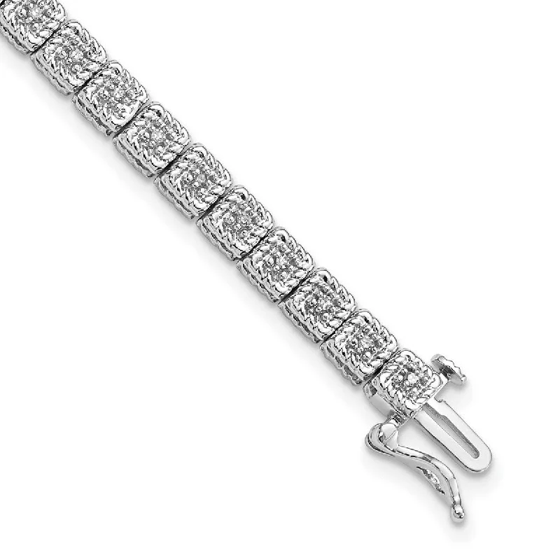 Fine bead bangles-Curata 925 Sterling Silver Polished Box Catch Closure Rhodium Plated Diamond Bracelet