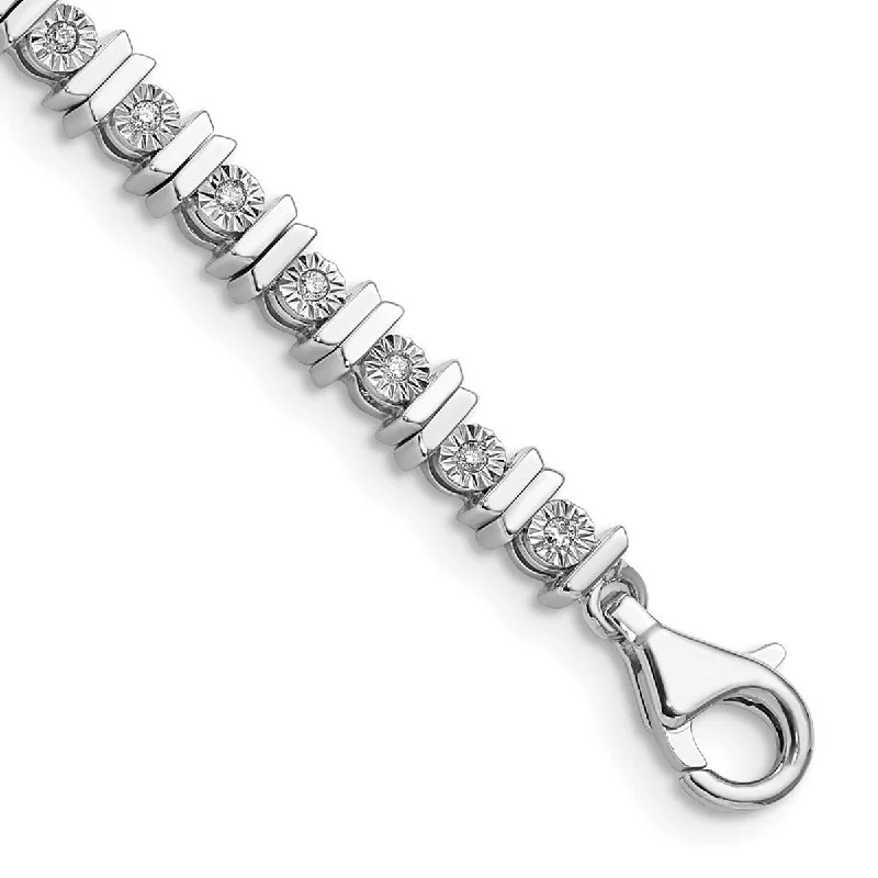 Curved art bangles-Curata 925 Sterling Silver Polished Lobster Claw Closure Diamond Tennis Bracelet