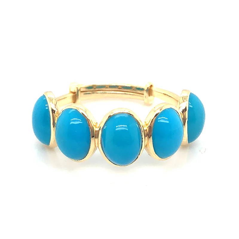 Turquoise Oval Ring In 18K Yellow Gold