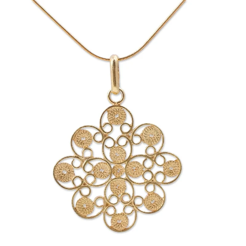 Mesh choker necklaces-NOVICA Gardenia Filigree, Gold vermeil pendant necklace