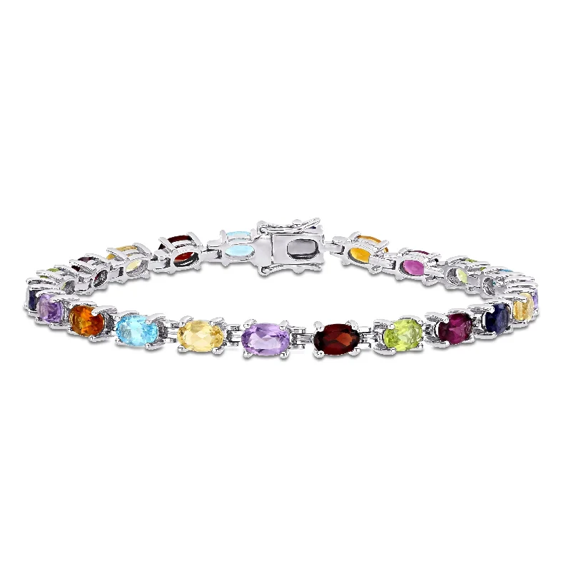 Oak grain bangles-Miadora Sterling Silver Oval-cut Multi-Color Gemstones Tennis Bracelet