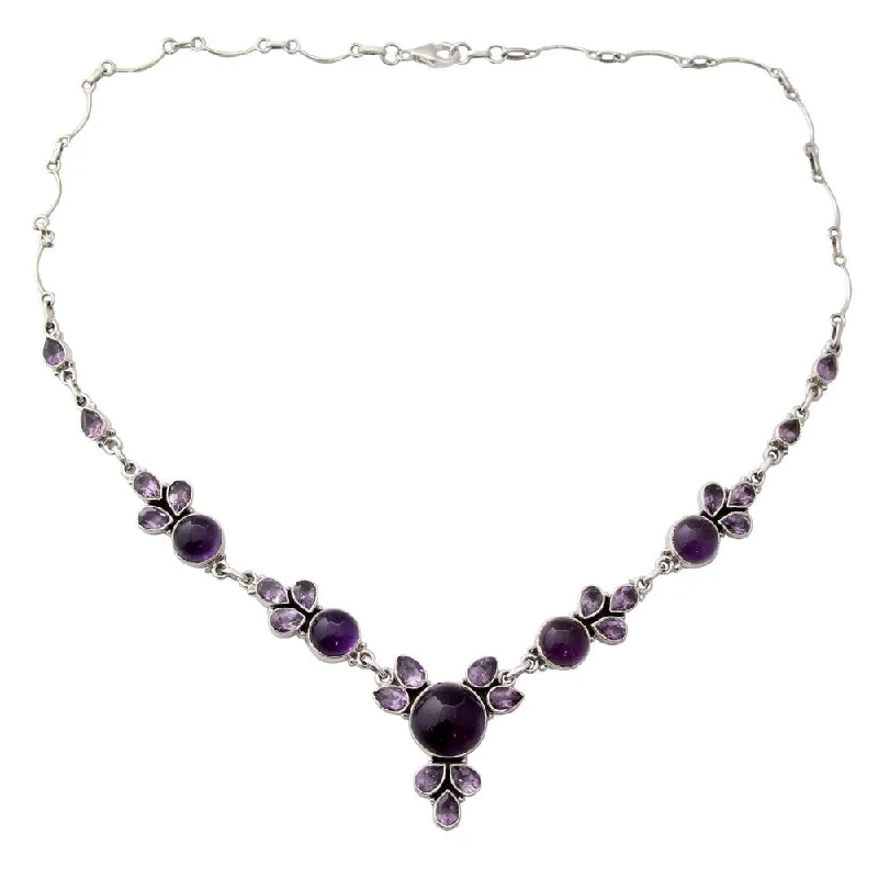 Fine bead necklaces-Amethyst Pendant Necklace, 'Purple Lilacs' (India) - 7'6" x 9'6"