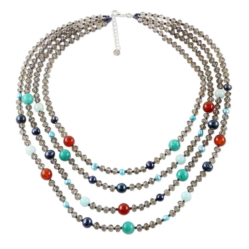 Solid link necklaces-Sterling Silver 'Changing Seasons' Multi-gemstone Necklace - 7'6" x 9'6"