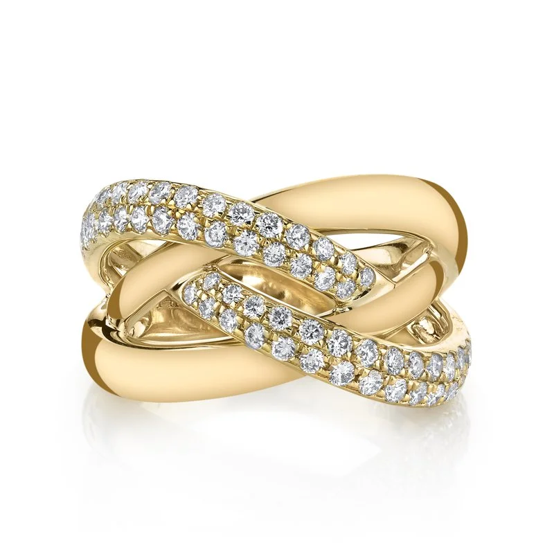 Asymmetrical engagement rings-14K Yellow Gold 0.73ct. Twisted Diamond Multi Band Fashion Ring