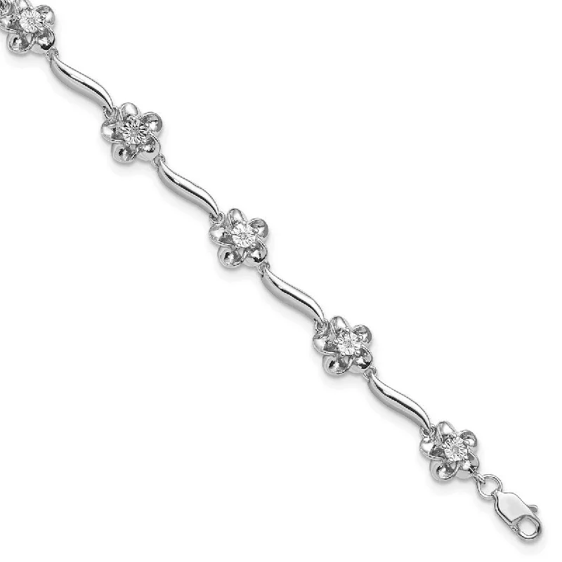 Faith charm bangles-Curata 8mm 925 Sterling Silver Rhodium Plated Floral Diamond Bracelet