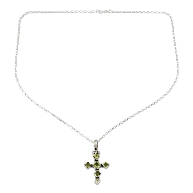 Layered link necklaces-NOVICA Handmade Peridot Cross Necklace, 'Joyous Cross' (India)