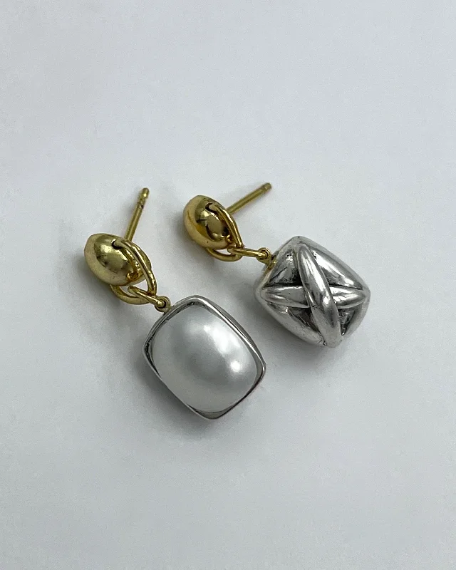 Vivid gem earrings-Vaubel Designs Reversible Silver X & Pearl Earrings