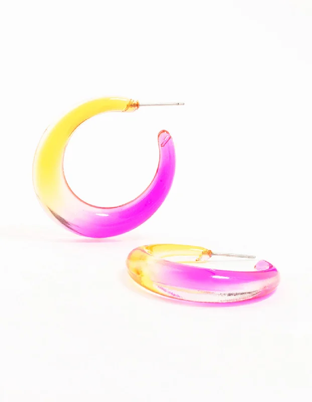 Pink gold earrings-Yellow & Pink Acrylic Pointed Wide Hoop Earrings