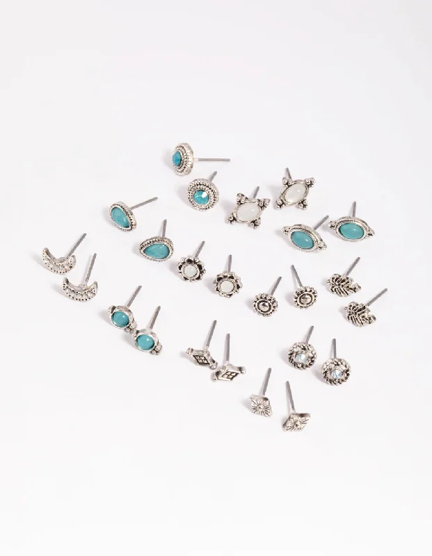 Stellar glow earrings-Antique Silver Moon Stud Earring 12-Pack