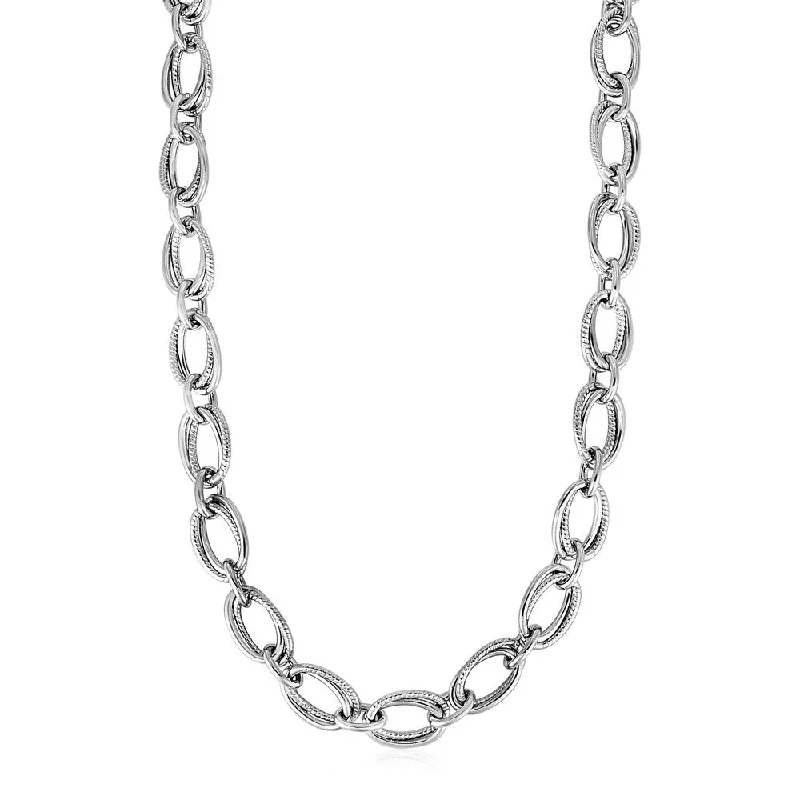 Ruby stone necklaces-Polished and Textured Oval Link Necklace in Sterling Silver