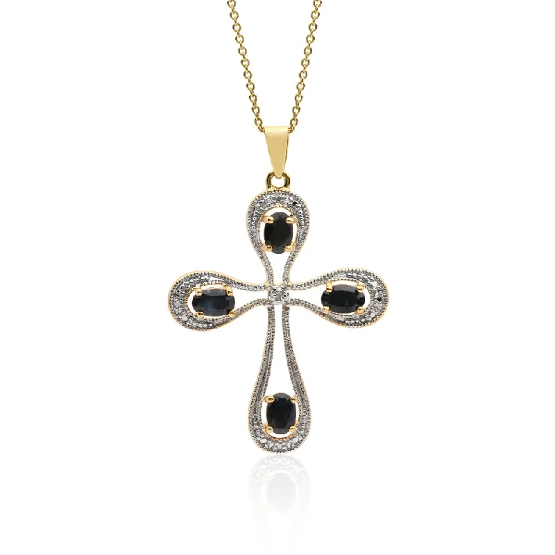 Alloy metal necklaces-Dolce Giavonna 18k Gold Over Sterling Silver Gemstone Diamond Accent Cross Necklace (I-J, I2-I3)