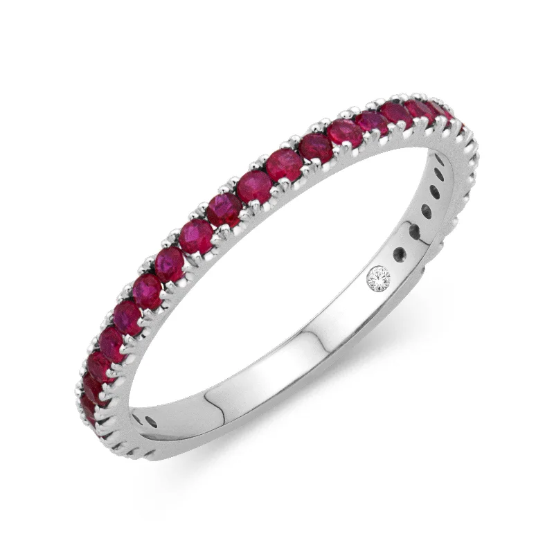 Sculptural engagement rings-14K White Gold 0.50cttw. Ruby Stackable Birthstone Ring - July