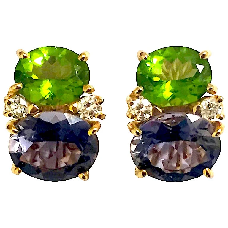 Wide hoop earrings-Medium GUM DROP™ Earrings with Peridot and Iolite and Diamonds