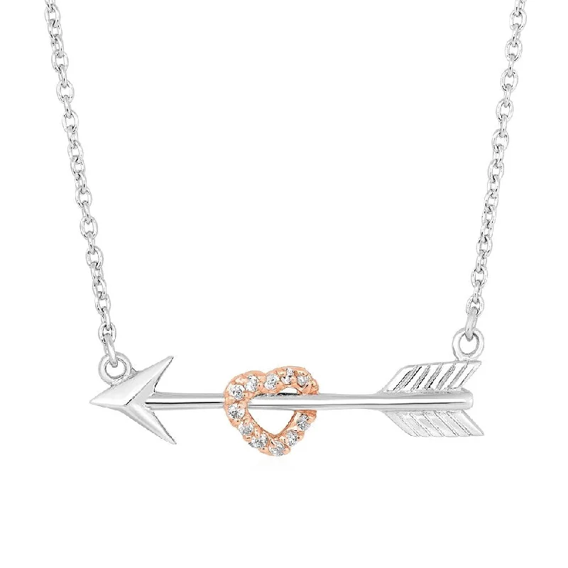 Victorian style necklaces-Arrow Necklace with Rose Finish Heart and Cubic Zirconia in Sterling Silver