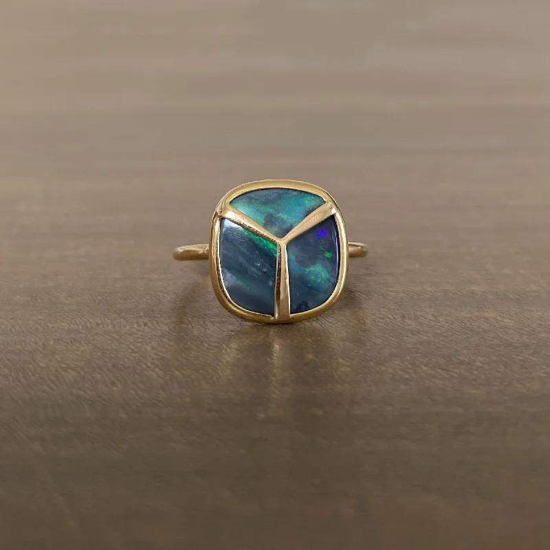 Black Opal Lucky Scarab Ring