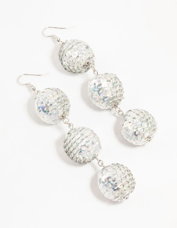 Two-tone earrings-Silver Sequin Disco Ball Drop Earrings