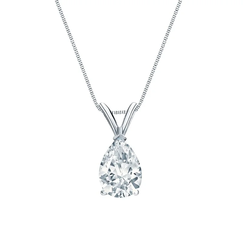 Oval gem necklaces-Auriya Platinum 1.50ctw Pear Solitaire Lab Grown Diamond Necklace V-End (D-E VVS) Prong - 1.5