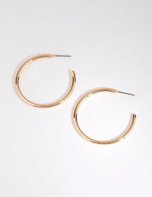 Smooth drop earrings-Gold Curved Large Hoop Earrings