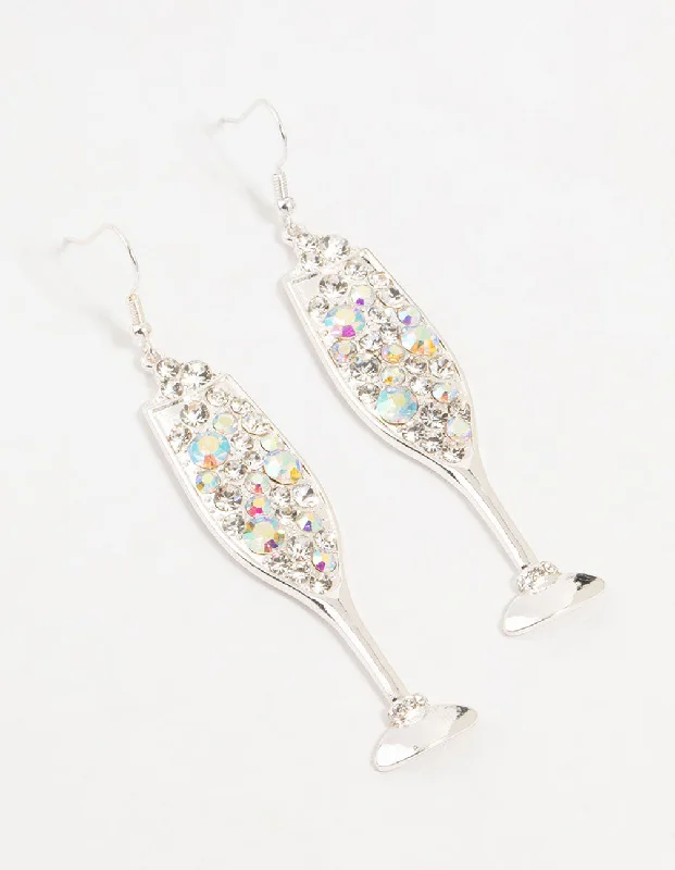 Mystic eye earrings-Silver Fizzy Diamante Champagne Drop Earrings