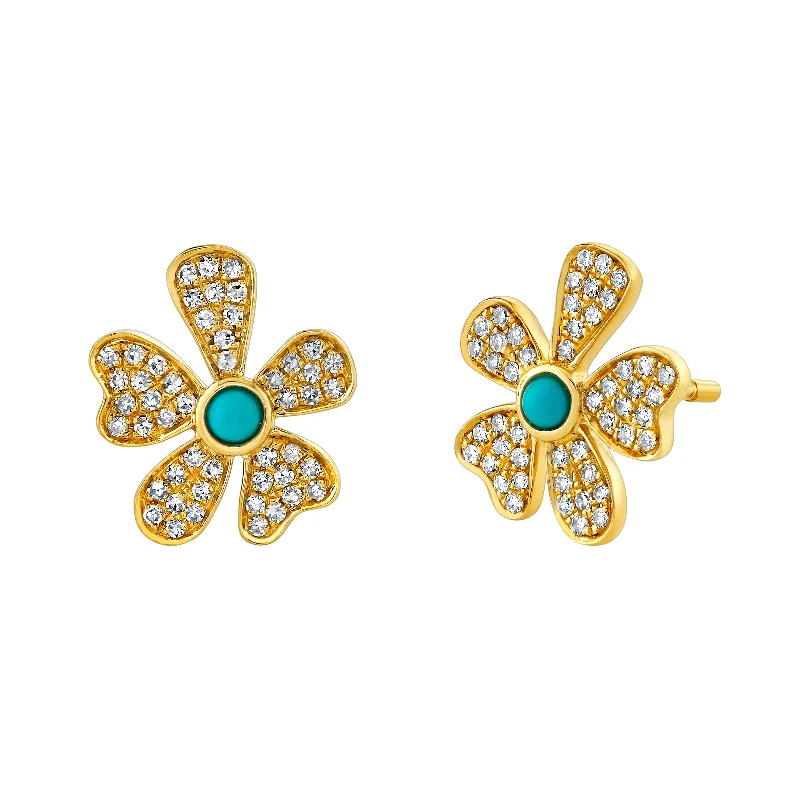 Tiny heart earrings-Turquoise Flower Stud Earrings