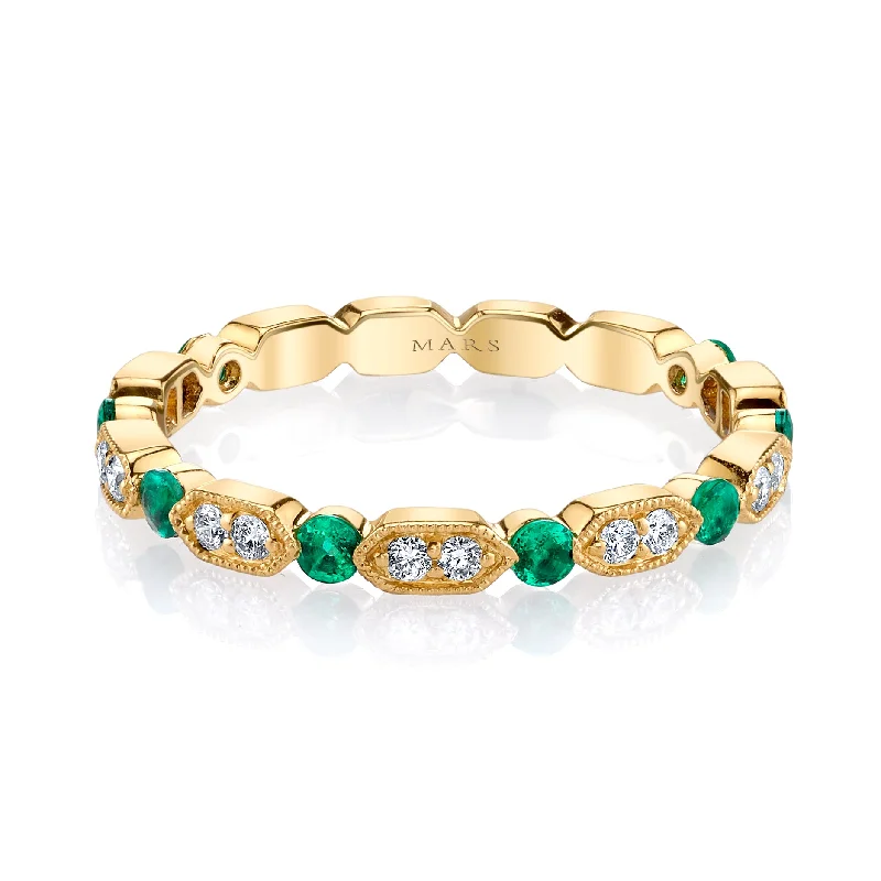 Elegant gold engagement rings-14K Yellow Gold 0.15ct. Diamond & 0.25ct. Emerald Stackable Fashion Ring