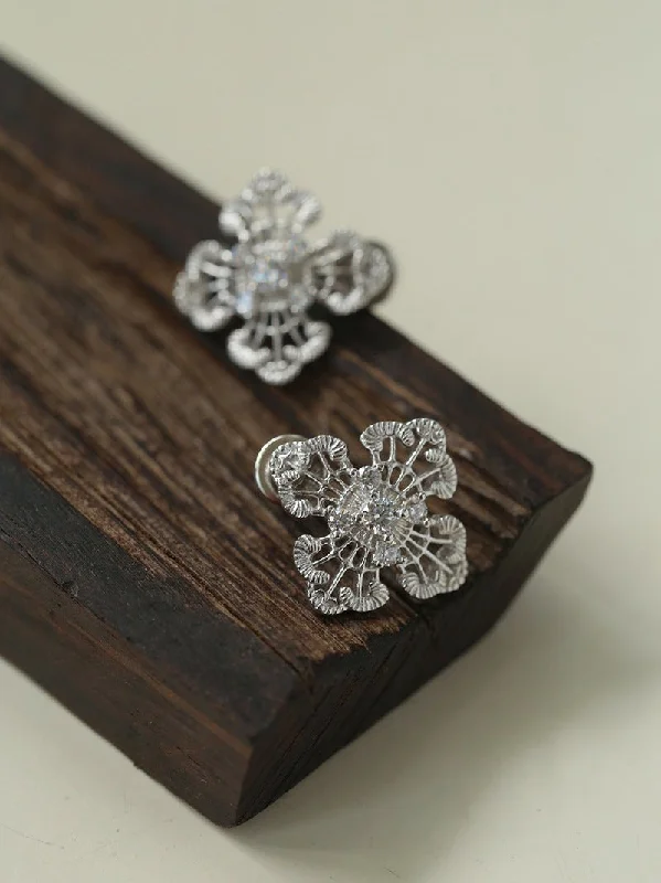 Two-tone earrings-925 Silver Hollow Lace Stud Earrings