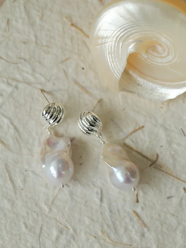 Stellar glow earrings-Undercurrent Silver Shell Baroque Pearl Drop Earrings