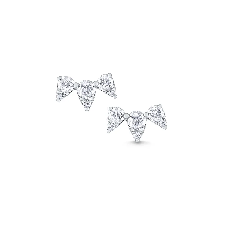 Tiny star earrings-Triple Spike Diamond Studs