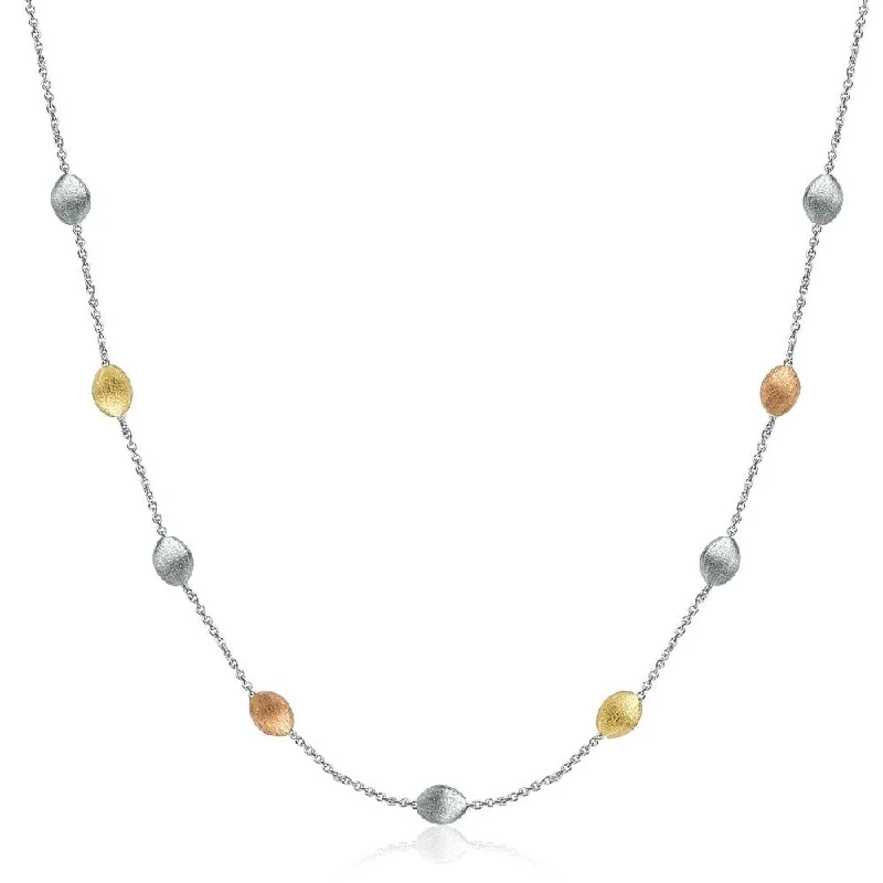 Emerald drop necklaces-14k Yellow Gold and Sterling Silver Textured Pebbled Stationed Necklace