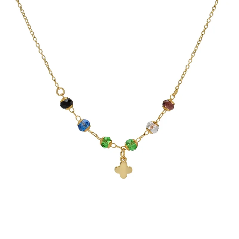 Bead braid necklaces-Victoria Townsend Gold Plated Multi-Color Crystal And Clover Necklace