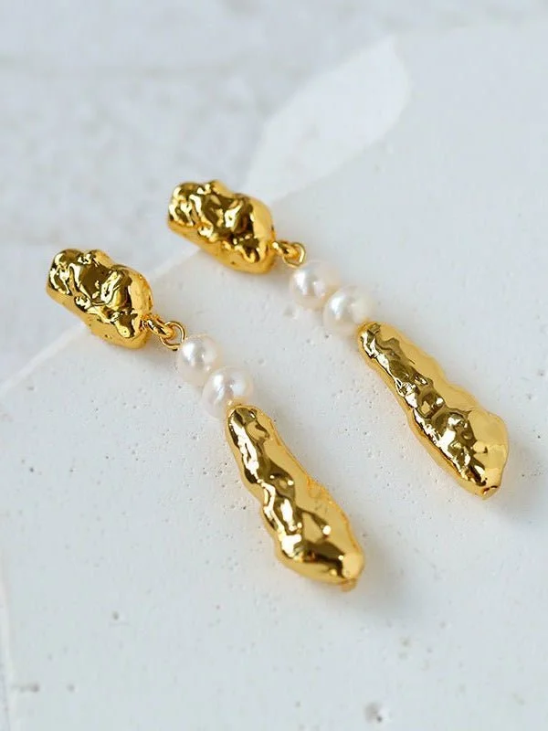 Silk fringe earrings-Geometric Irregular Metal Toothpicks Spliced Round Pearl Earrings