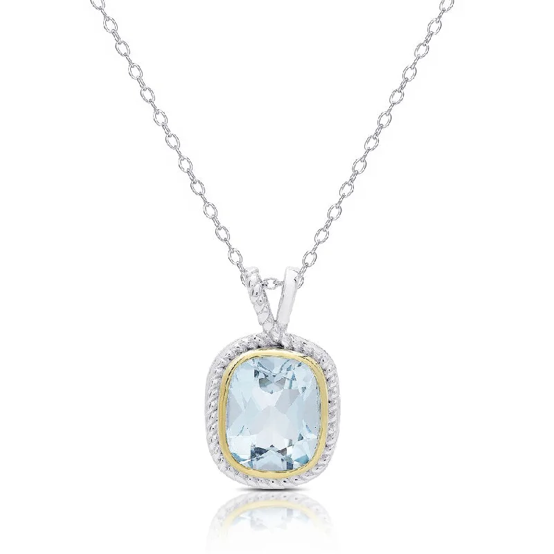 Retro photo necklaces-Dolce Giavonna Sterling Silver Cushion-Cut Blue Topaz Necklace