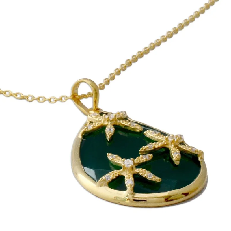 Ripple pattern necklaces-NOVICA Gold Vermeil Onyx Pendant Necklace, 'Green Floral Kiss - 7'6" x 9'6"