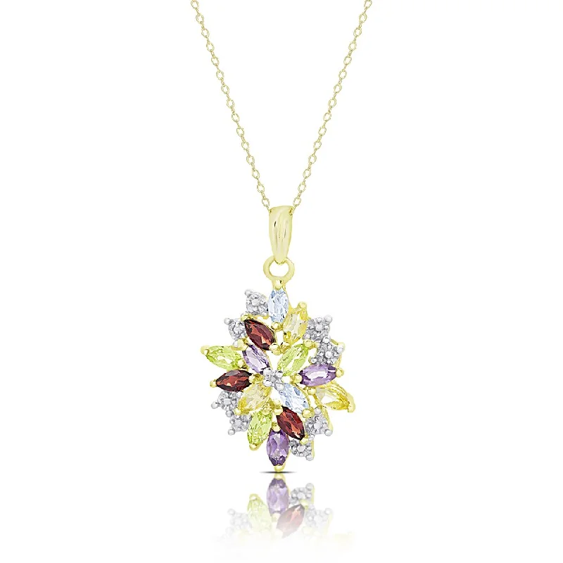 Solid link necklaces-Dolce Giavonna Gold Over Sterling Silver Multi Gemstone and Diamond Accent Flower Necklace