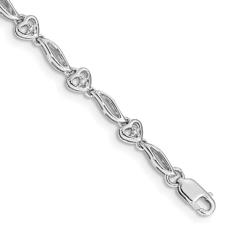 Woven cord bangles-Curata 14k White Gold Polished Diamond Love Heart Bracelet