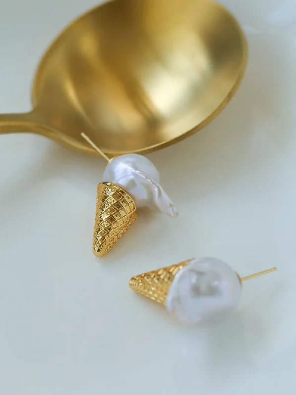 Crystal-twisted earrings-Ice Cream Baroque Pearl Earrings