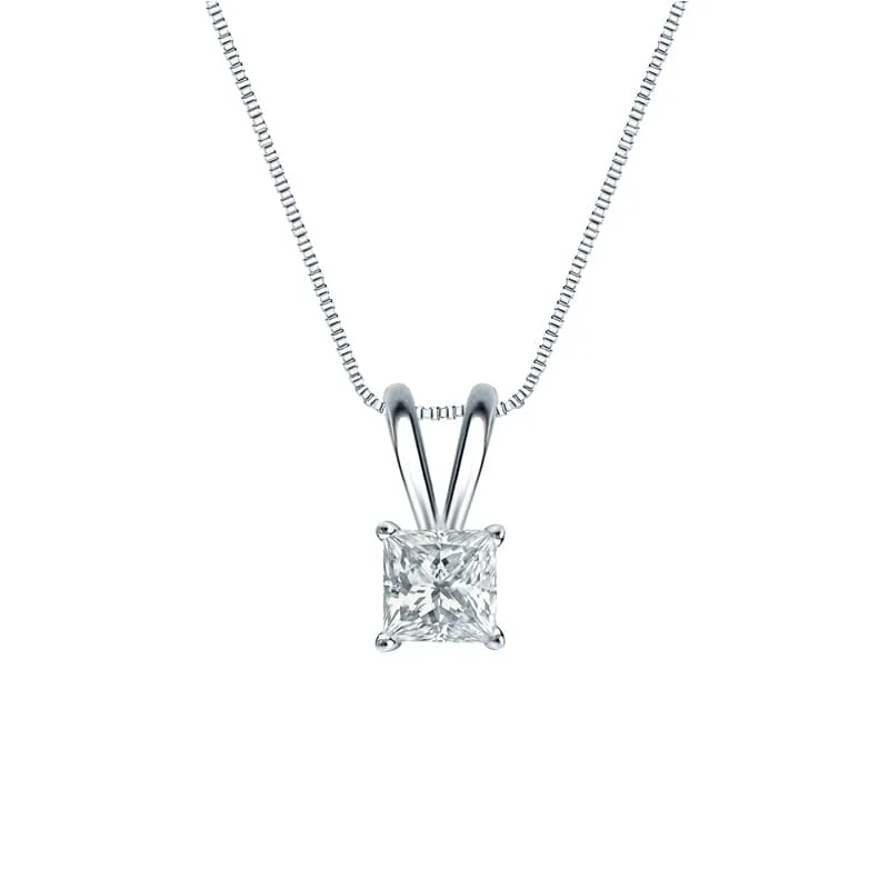 Vivid druzy necklaces-Auriya Platinum 0.30ctw Princess Solitaire Lab Grown Diamond Necklace 4-Prong Basket (H-I VS) - 0.3