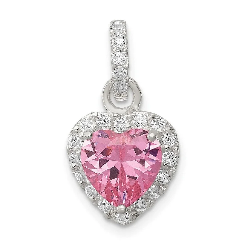 Quartz healing necklaces-Curata 925 Sterling Silver Polished Open back Pink CZ Cubic Zirconia Simulated Diamond Love Heart Pendant Necklace Jewelry Gifts