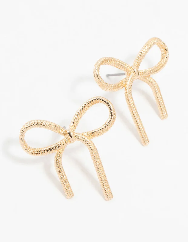 Polished art earrings-Gold Snake Bow Stud Earrings